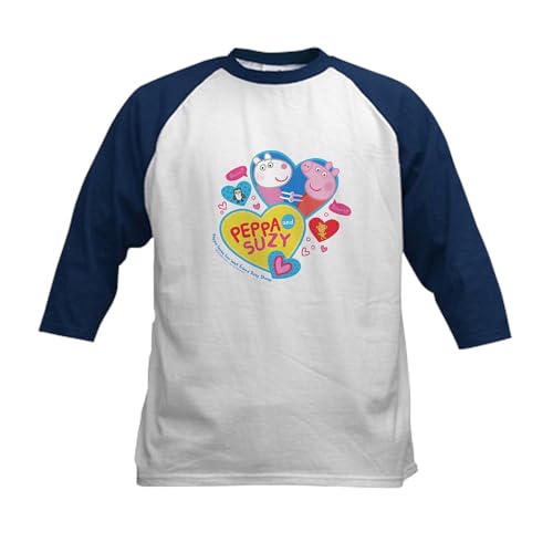 CafePress Peppa Pig and Suzy Hearts Baseball Jersey Kids Cotton Baseball Jersey, 3/4 Raglan Sleeve Shirt Navy/White