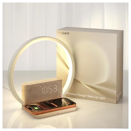 Vivilumens Sunrise Alarm Clock Wireless Charger, 10 White Noise Sound Machine Alarm Clock with 30/60/90 Mins Timer, 3 Levels Touch Night Light Dual Clocks for Heavy Sleeper Bedroom Decor Gifts for Her