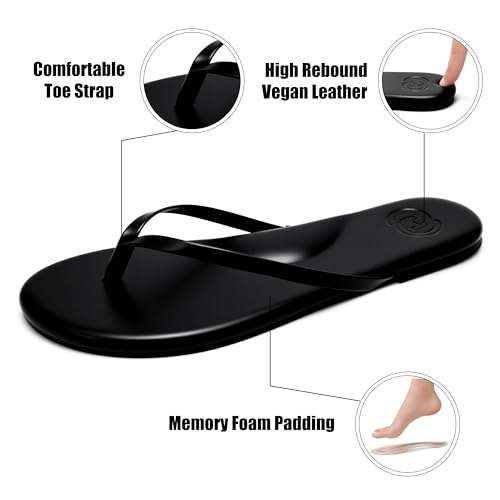 Image of INMINPIN Flat Flip Flops with Arch Support for Women - Memory Foam Flats Summer Sandals 2026 - Ultra Comfort Vegan Leather Thong Sandals Summer Beach Slide