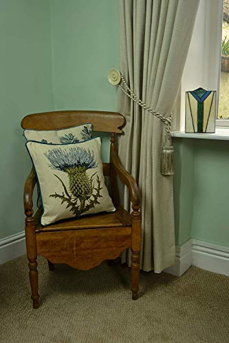 Mcalister Textiles Decorative Tapestry Throw Pillow Cover Scatter Cushion With Blue Green Thistle Tapestry Design & Green Velvet Backing For Lounge, Bedroom & Garden #TOP4