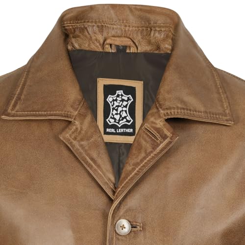 Image of fjackets Men's Leather Coat - Real Lambskin 3 /4 Length Long Jacket | Carcoat Style Outerwear