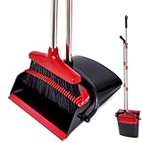 XXFLOWER Broom and Dustpan Set with Long Handle, Light Weight Stainless Steel Poles Stand Upright Dustpans with Broom Combo for Home Kitchen Office Pet Dog Hair, Black & Red Color, 1-Pack