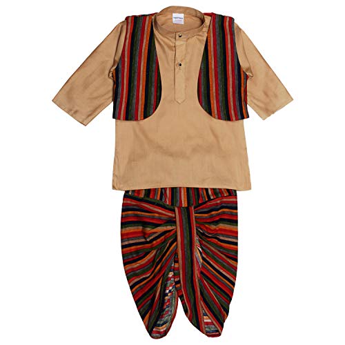 Image of superminis Boys Cotton Solid Jacket, Kurta Dhoti Set