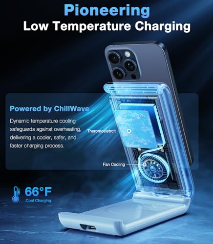 Image of TORRAS 3 in 1 Charging Station with MagSafe Charger Stand, Cooling 15W Max Fast Charging, Foldable Wireless Charger for iPhone 15 /14 /13 /12, Apple Watch S1-8 /Ultra, AirPods(30W USB-C Charger Included)