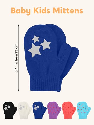 Image of Cooraby 6 Pairs Toddler Magic Stretch Mittens Winter Unisex Baby Knitted Gloves Mittens