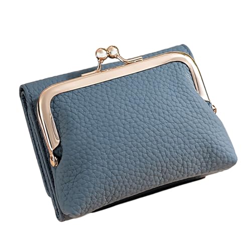 Compact Women's Wallet with Kiss Lock Coin Pocket and Clear Window Short Purse Card Holder for Daily Use