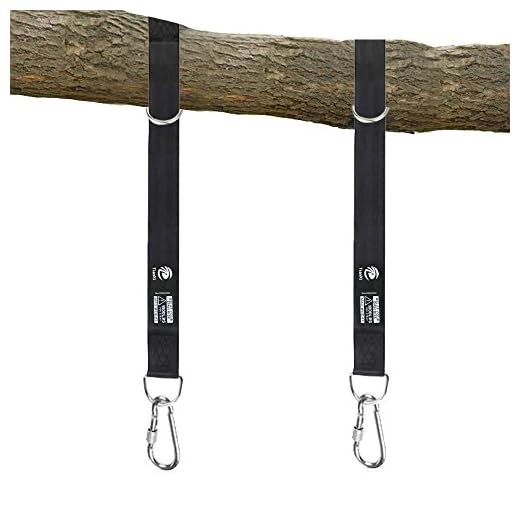 TIANXI Tree Swing Hanging Strap - 5ft Swing Straps Outdoor Suspension Accessories Kit, Holds 2200lbs with Stainless Carabiners, Easy Installation, Perfect for Baby/Garden/Toddler Swing (Black)