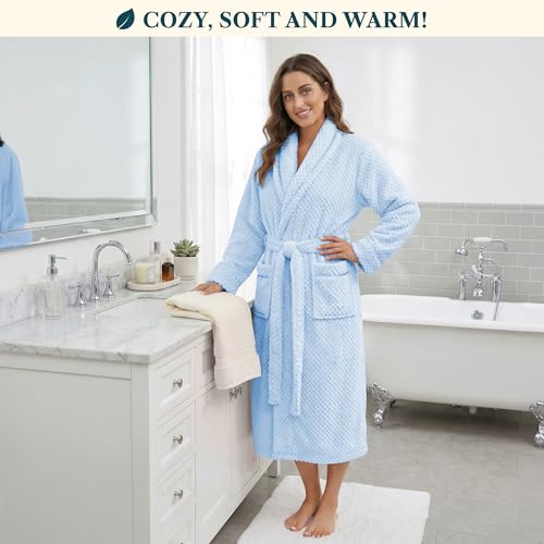 Image of PAVILIA Plush Robe for Women, Soft Fleece Long Spa Robe, Ladies Bathrobe with Pockets