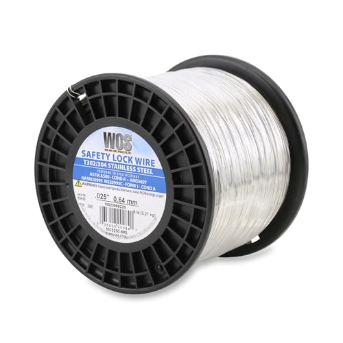 Image of WCS .025 Stainless Steel Safety Lock Wire, T302 /304, NASM20995C MS20995C, ASTM A580 Condition A, AMS569, Mechanics Wire for Aircraft, Automotive, & Industrial Use, 5lb Dispenser Can, Approx 2975 ft