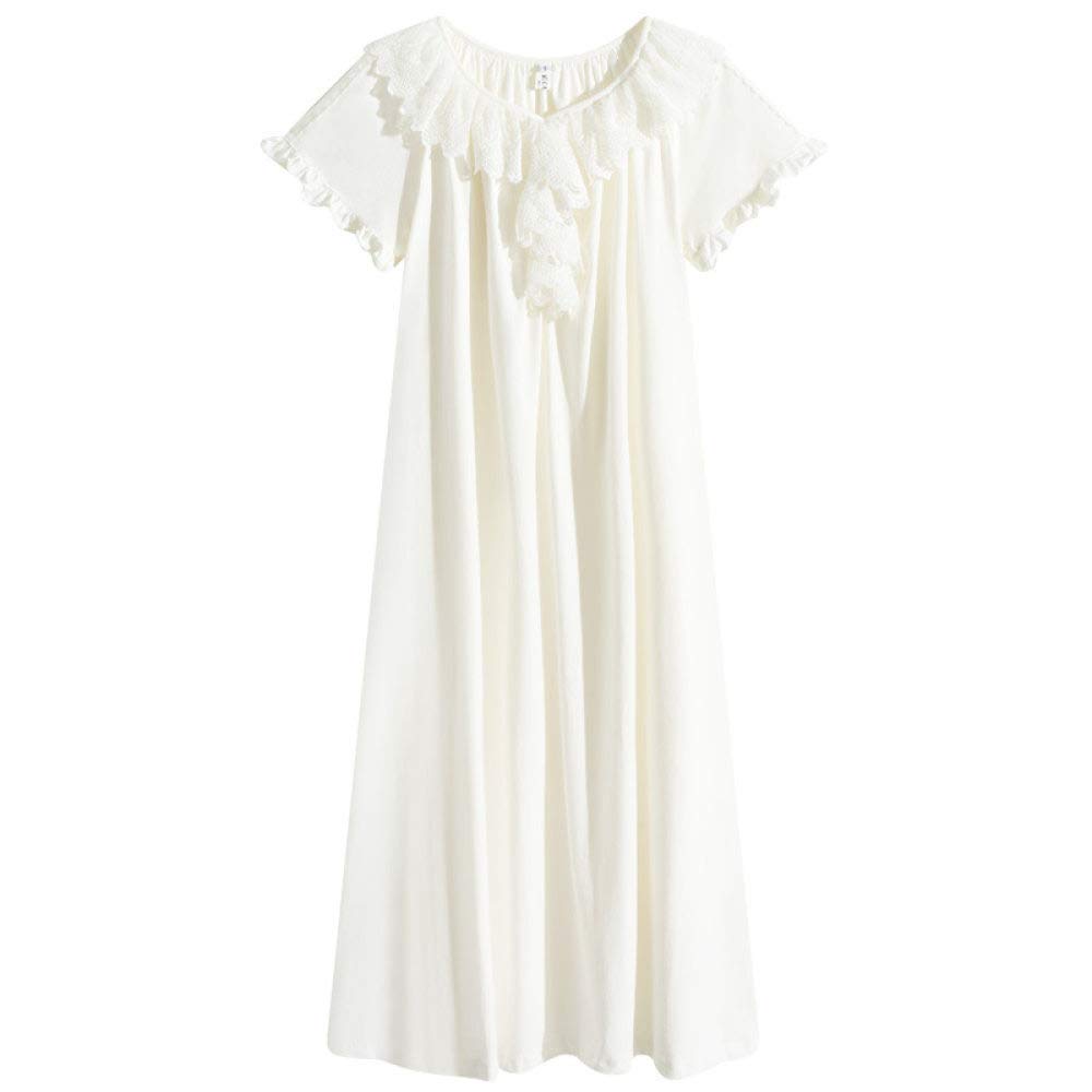 Damen Kurzarm Nachthemd,Retro Baumwolle V-Ausschnitt Spitze Lange Kurze Ärmel Einfach Süß Sommer Ärmellos Lose Soft Home Fit Nachthemd Nachthemd Nachthemd Freizeitkleid, XL