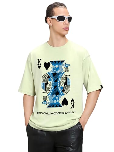 T-shirt surdimensionné homme vert brume Bewakoof en taille M avec imprimé graphique moderne