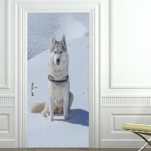 Fykjgs Modern Dog Door Stickers for Interior Doors Winter Snow Scene 3D Door Decals Art Sticker Self Adhesive Door Murals for Bedrooms Living Room Bathroom Home Decor G350?90x210 cm?