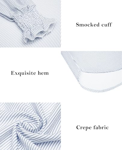 Gleeivy Blue Striped Shirt Women Colorblock Oversized Y2K Button Down Shirts Boyfriends Casual Loose Puff Fall Sleeve Shirts Business Work Tunic Top For Leggings Wrinkle Free Interview Top Office Professional thumb #4