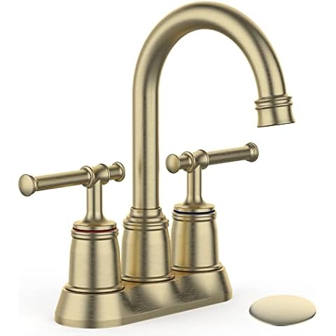 Classical Bathroom Faucets for Sink 2&3 Holes, 4 inch Bathroom Faucet Tap, 360 Swivel Spout Centerset Brushed Gold Bathroom Fixtures Cover