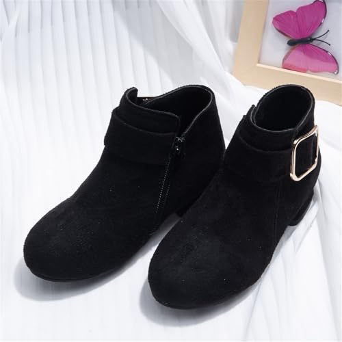 Chunky Low Heel Ankle Booties for Girls Side Zipper Winter Warm Comfortable Dress Shoes Little Girl Leather Boots2