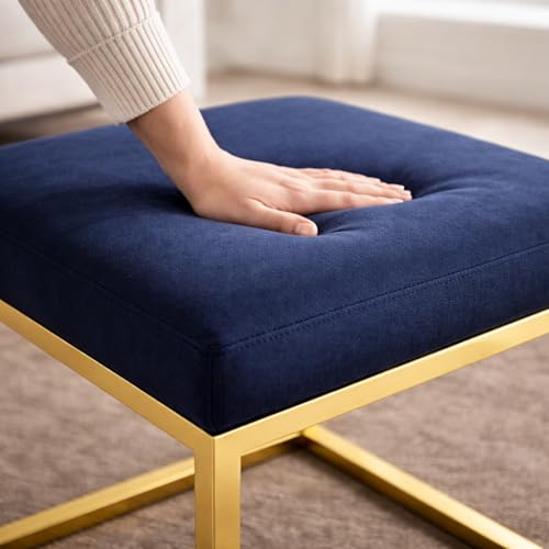 Image of Square Metal Ottoman /Sitting Stool /Living Room Furniture /Office, Velvet Footstool /Footrest Pouffes Home Decor (Set of 2 Blue) - 30.48 Cm, 38 Cm