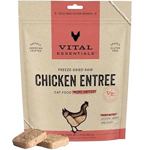 Vital Essentials Freeze Dried Raw Cat Food, Chicken Mini Patties Entree, 3.75 oz