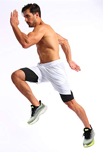 Image of Pudolla Men's 2 in 1 Running Shorts 5 inch Quick Dry Gym Athletic Workout Shorts for Men with Phone Pockets