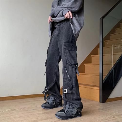 Baggy Jeans Men Washed Techwear Jeans Punk Relaxed Fit Streetwear for Skater Denim Pants with Side Pockets2