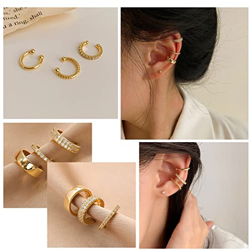 image for ALEXCRAFT 6 Pcs Ear Cuffs for Women, 14K Gold Cartilage Cuff Earrings 
