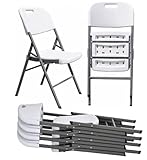 Folding Plastic Chair Commercial Grade Contoured, Two-Tier Molded Seat & Back Stackable Indoor Outdoor, Steel Frame, Heavy Duty, Used for Party, Garden, Patio, Dining, Wedding, Camping, 4 Pack