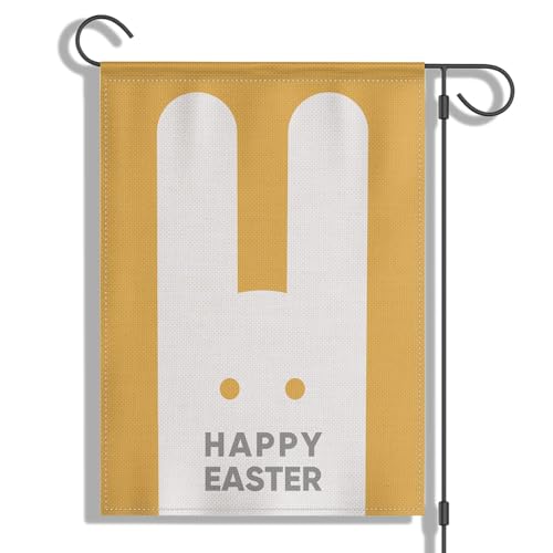 Wittyl Garden Flag Easter White/Yellow, Burlap Double Sided Happy Easter Modern Geometric Abstract Bunny Style, Yard Outdoor Double Flag 12 x 18 Inch