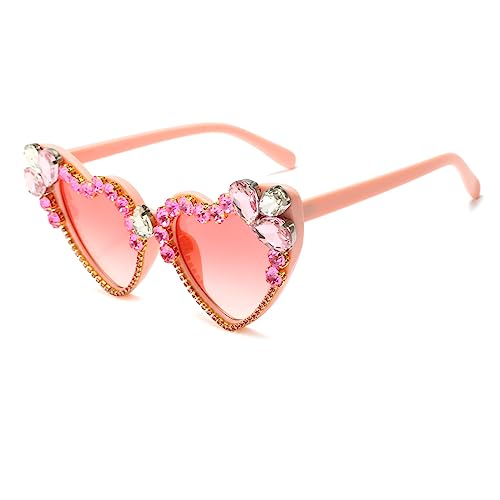 Long Keeper Heart Crystal Sunglasses for Women Luxury Rhinestone Love Sun Glasses Cat Eye Bling Party Festival Sunglasses2