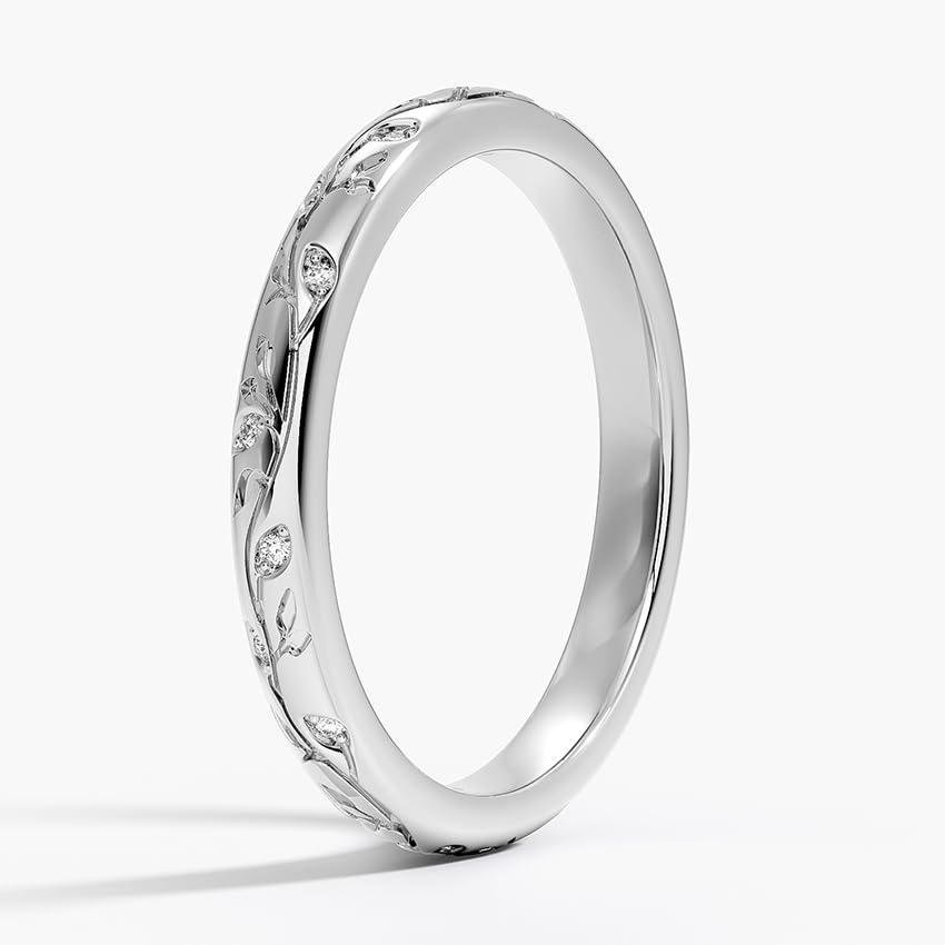 Moissanite Diamond Band Ring, Nature-Inspired Engraved Love-Knot Eternity Jewellery2