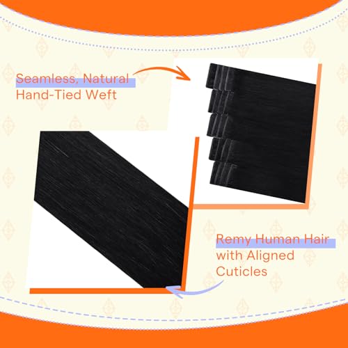 Image of Full Shine Tape in Hair Extensions Human Hair, 1B Off Black Near Black 18 Inch 50g 20 Pcs,Hand Tied Skin Weft Real Hair Extensions, Straight Hair for Transitioning Hair Natural