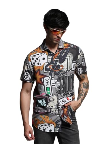 Image of Jack & Jones Men Spread Collar Graphic Printed Cotton Relaxed Fit Casual Shirt