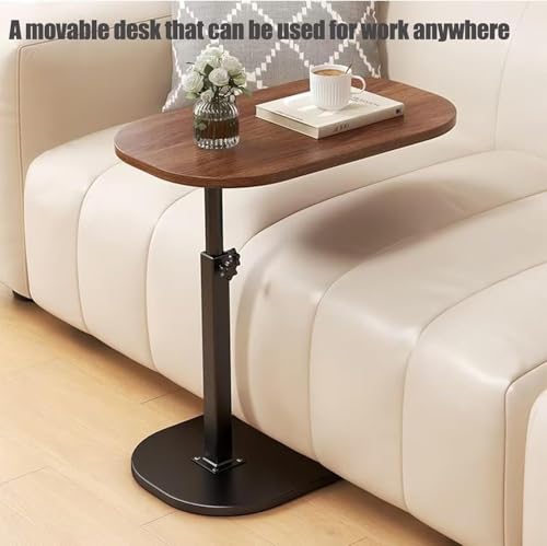 Image of Adjustable C-Type Side Table for Sofa & Bed, 60cm Height 40cm Width, Wooden Top End Table with Metal Base, Space Saving Laptop Table, Living Room Bedroom Snack Coffee Table