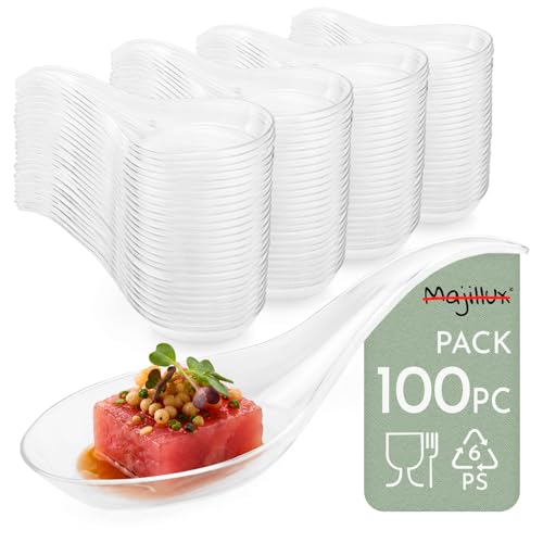 Majillux 100 Cuillère de Traiteur Transparente Modèle Arc - Verrine Cuillère Apéritif pour Sushi, Dessert et Cocktail