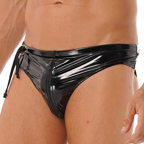 Linjinx Men's Latex Lingerie Underwear Drawstring Low Waist Zipper Briefs Clubwear Underpants2