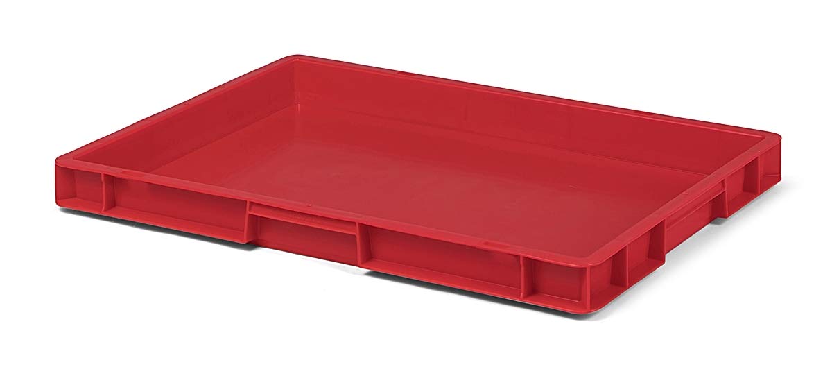 4 szt. skrzynka transportowa TK650-0, czerwona, 600 x 400 x 50 mm (dł. x szer. x wys.), z PP, pojemność: 7,7 l, nośność: 30 kg, nadaje się do kontaktu z żywnością, Made in Germany, jakość przemysłowa