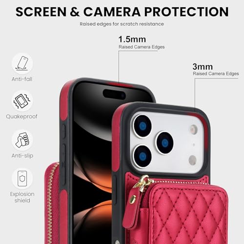 Étui iPhone 15 Pro Max cuir grille portefeuille rabat rigide