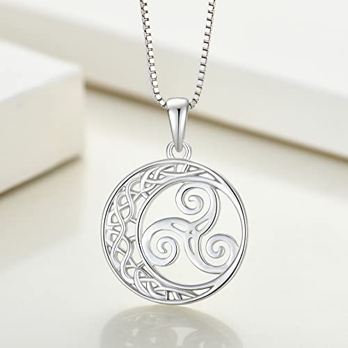 YL Celtic Knot Necklace 925 Sterling Silver Triskele Moon Pendant Triskelion Jewelry for Women4