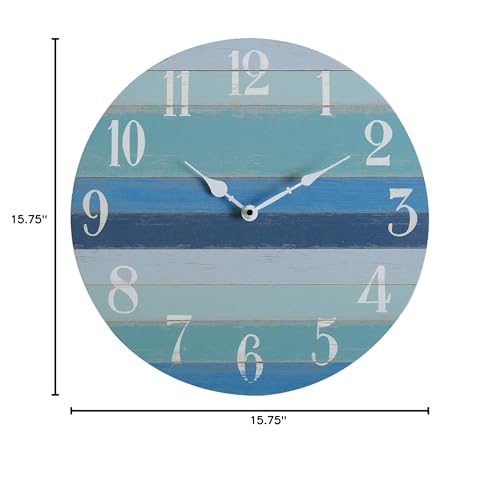 NIKKY HOME 16" Rustic Beach Themed Coastal Blue Round Wall Clock Silent Noiseless Gradients Spliced Wood Design Farmhouse Wooden Clock for Nautical Bathroom, Kitchen, Living Room, Bedroom - Image 8