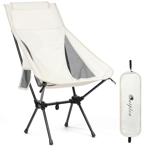 Outplea Sedie Campeggio Pieghevole con Schienale Alto, Sedia Spiaggia Leggera con Borsa da Trasporto, Sedia Pieghevole Compatta da Esterno Pesca Mare Giardino, Blanco
