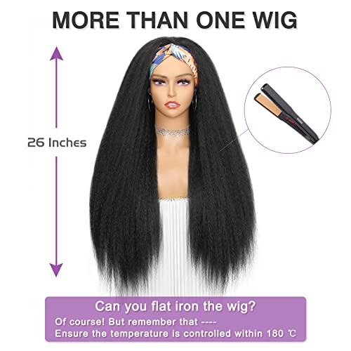 Wignee 26 Inches Kinky Straight Headband Wig For Women Yaki Straight Wigs With Black Headband Kinky Afro Wigs For Black Women thumb #5