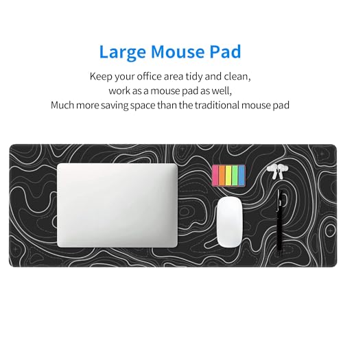 Large Gaming Mouse Pad Black Topographic Contour Mouse Pad Extended XL Long Mousepad Big Desk Mat