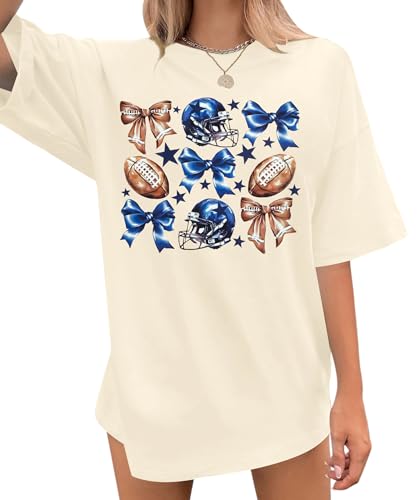 FASHGL Game Day T-Shirt Women Football Mom Shirts Oversize Funny Coquette Bow Tee Casual Sunday Funday Tops