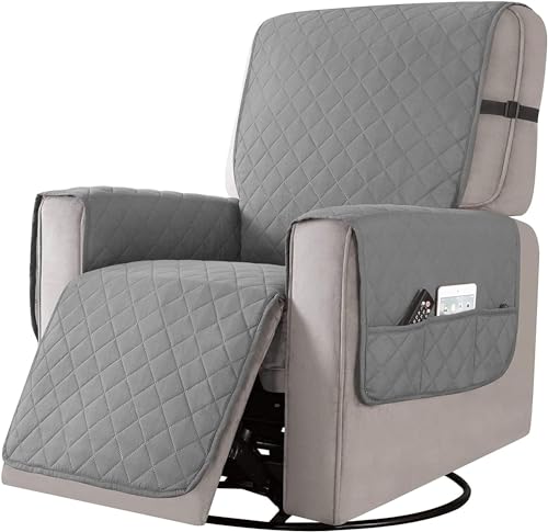 Liegesofa Sesselbezug, esselschoner Sesselauflage, Sesselschoner mit Taschen, Fernsehsessel Schutzbezug Anti-Rutsch für Zuhause mit Kindern und Haustieren Hund (Grau, Groß)