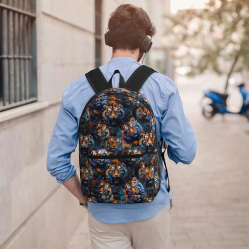 Colorful Tiger Fashionable Daypack 17 Inches Zippers Backpack Double Shoulder Bag for Women Men4