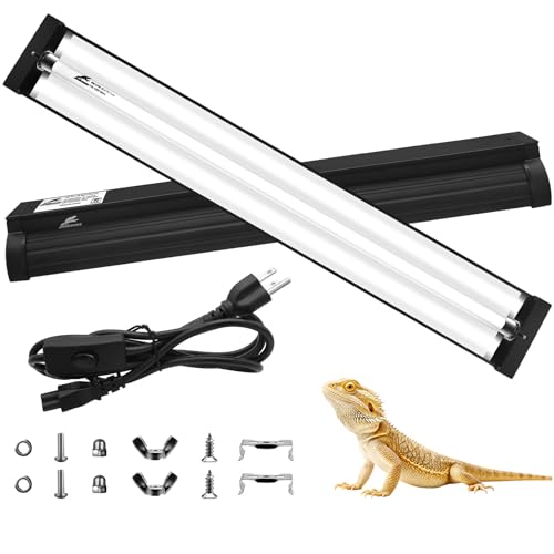 T5 10.0 UVB Reptile Light Fixture Combo Kit 24W High Output UVA UVB Light with Upgraded Wider Alloy Reflector for Bearded Dragons Lizards Tortoises and Other Desert or Tropical Reptiles (22.7Inch)