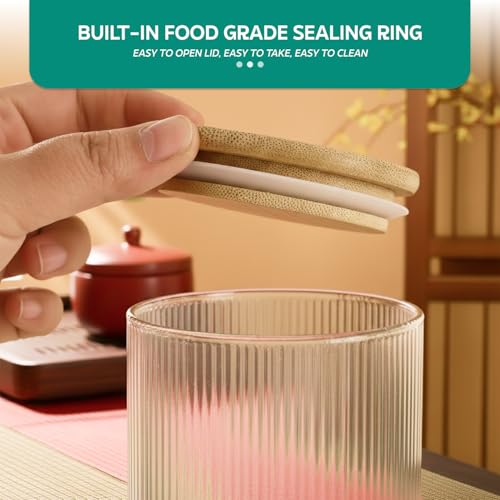 Image of amazon basics Set of 6 Large Fluted Glass Jars with Airtight Bamboo Lids | 1000ml Decorative Storage for Flour Cookies Dry Fruits | Premium Kitchen Canisters BPA-Free
