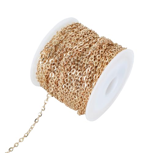 DecorDwell 10 m Catene per Collane Fai da Te, 2 mm Catenina Oro Rotolo, Rotolo di Catena per Gioielli, Catena Maglia Ovale, Catene per Collane Acciaio Inossidabile, per la Creazione di Gioielli(Oro)