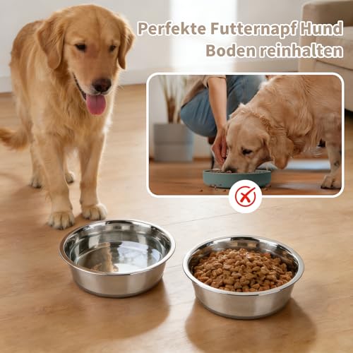 Hundenapf Edelstahl, 2 Stück 900ml Futternapf Hund Napfset, Trinknapf Fressnapf Hund mit Rutschfester Silikonbasis, Hundenapf Kleine Mittelgroße Grosse Hunde Wassernapf