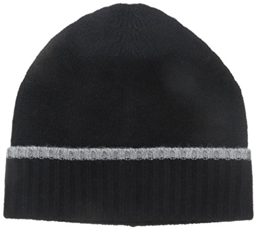Phenix Cashmere Women's 100 Percent Cashmere Knit Stripe Hat, Black/Grey, One Size