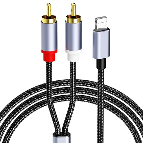 RCA Aux Cable for iPhone 1.2M, Aux to lightning cable, Nylon Braided Lightning to 3.5mm Aux Cable, Hi-Fi Audio Stereo Cord for Car/Home/Speakers, Compatible with iPhone 15/14/13/12/11/X/8/7 /6& iPad