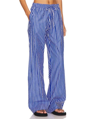 Women's Y2k Striped Print Long Pants Casual Loose Fit Wide Leg Drawstring Lounge Pants Vintage Summer Going Out Pants2